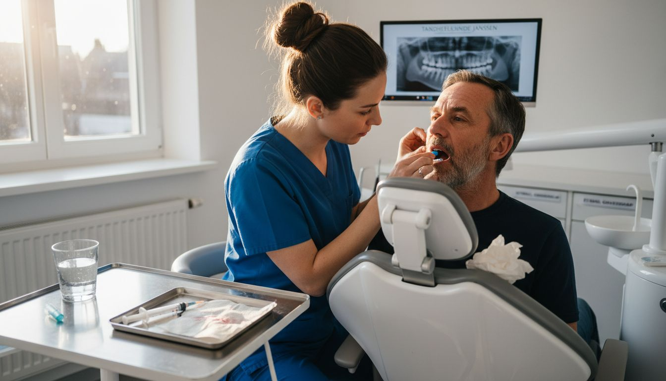 Bij de tandarts krijgt de patiënt een verdoving zodat de behandeling pijnloos verloopt.