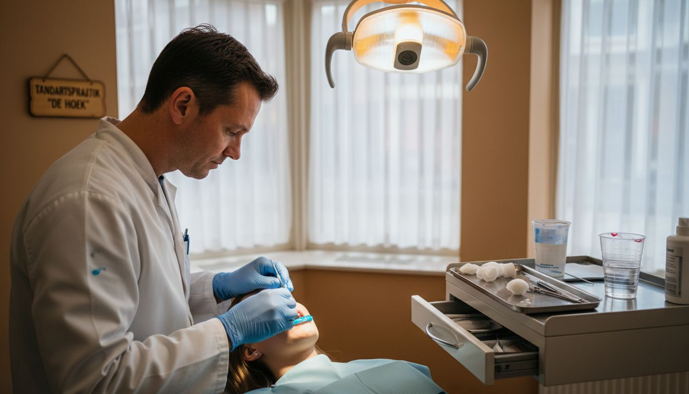 De tandarts brengt een beschermende gel aan op het tandvlees.
