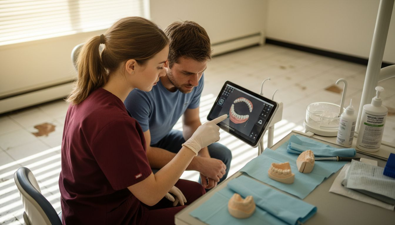 Hygienist showing intraoral dental scanner