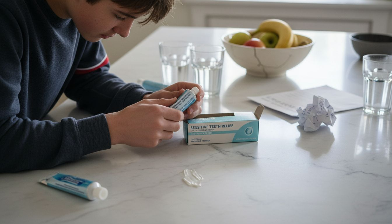 Person reading toothpaste ingredient labels