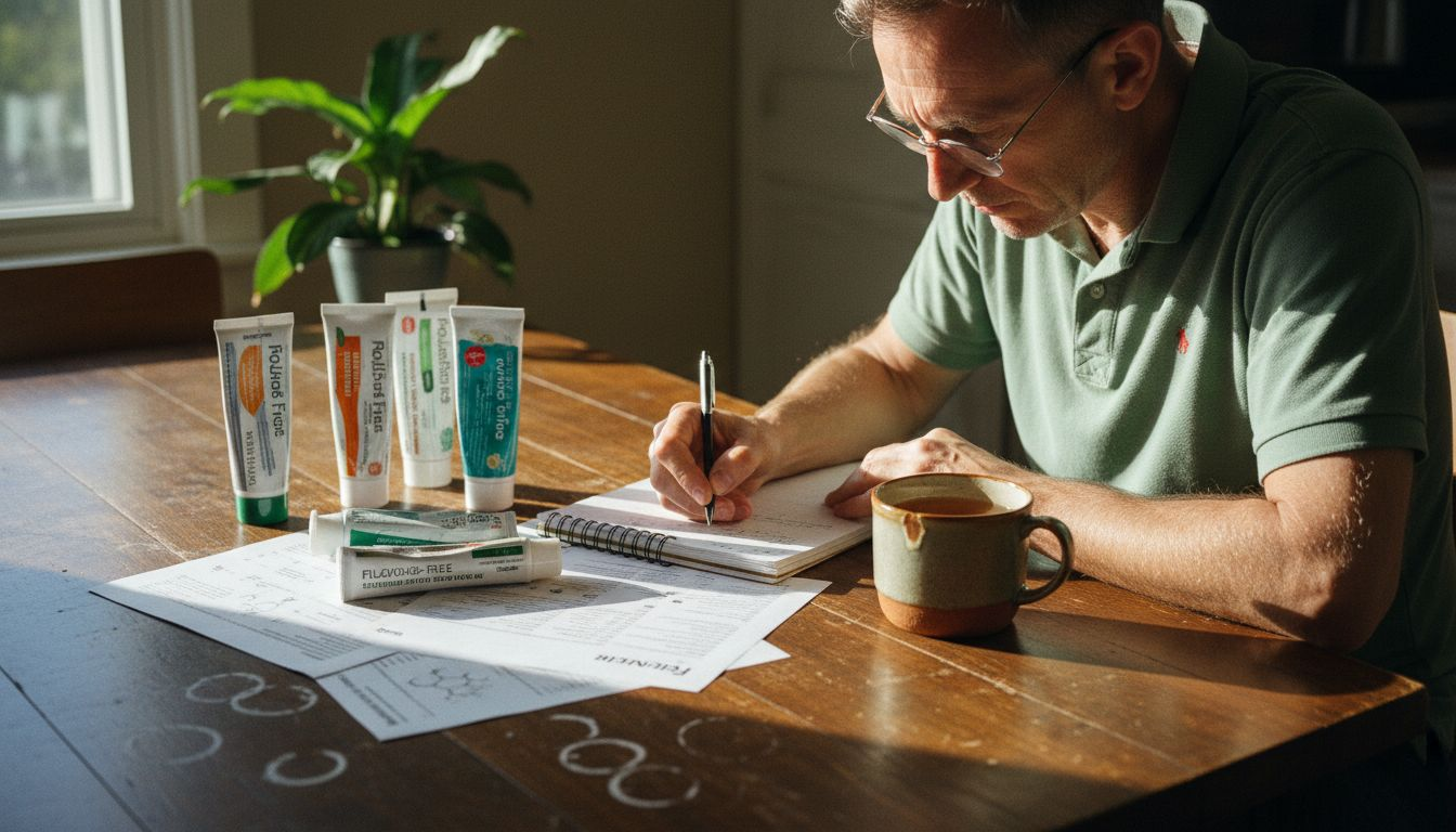 Man researching natural toothpaste ingredients