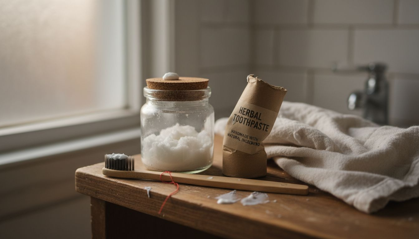 Assorted natural oral hygiene products display