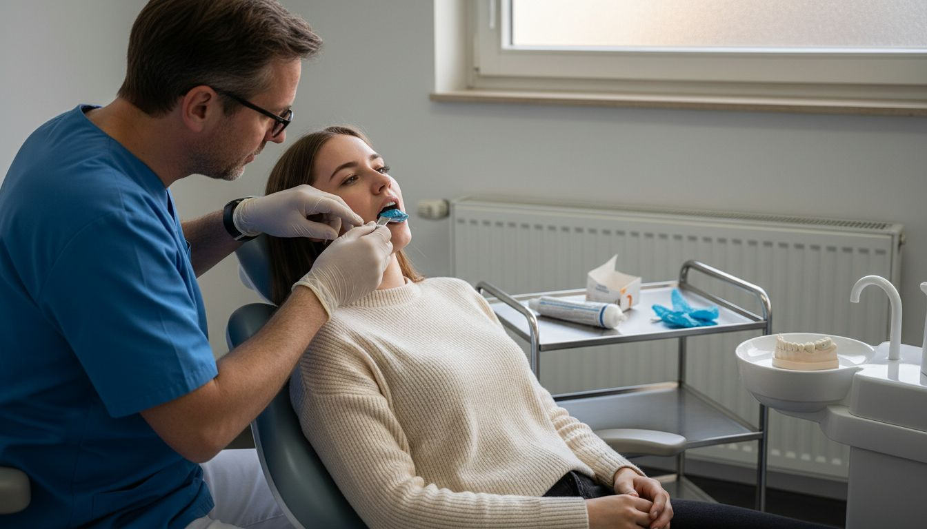 De patiënt krijgt een kroon geplaatst tijdens een tandheelkundige behandeling.