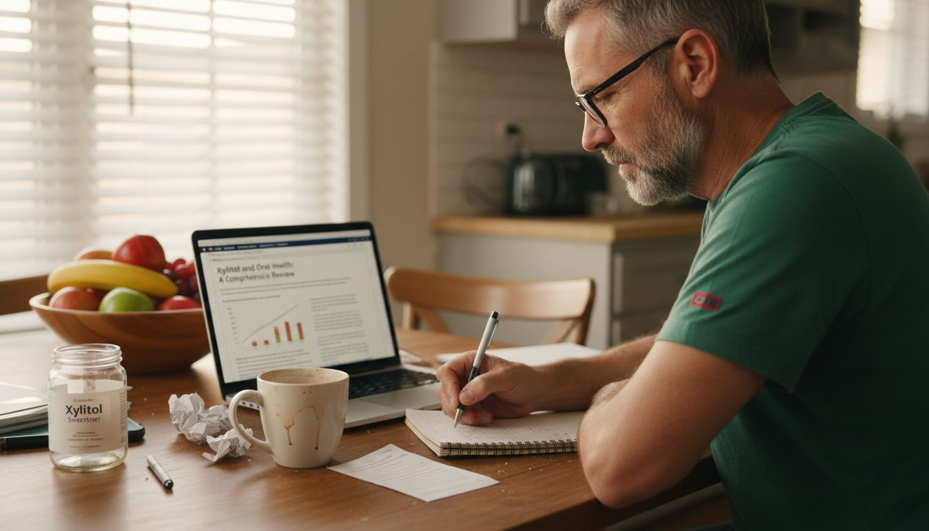 Man researching xylitol oral health