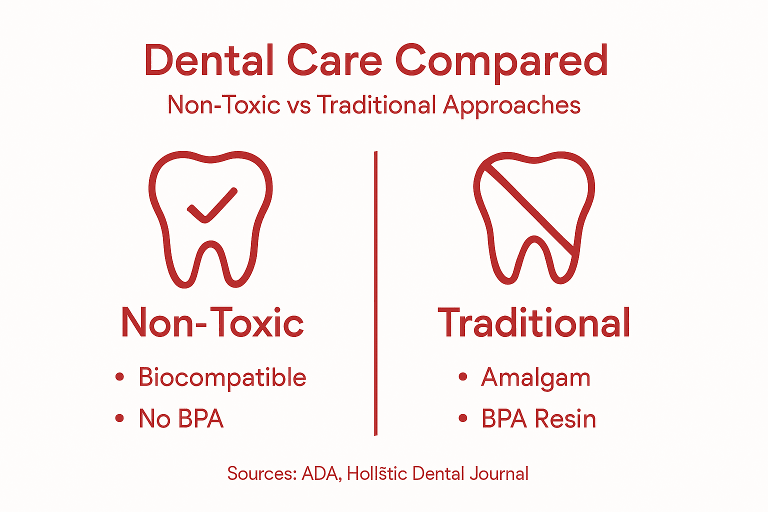 Infographic comparing non-toxic and traditional dental care
