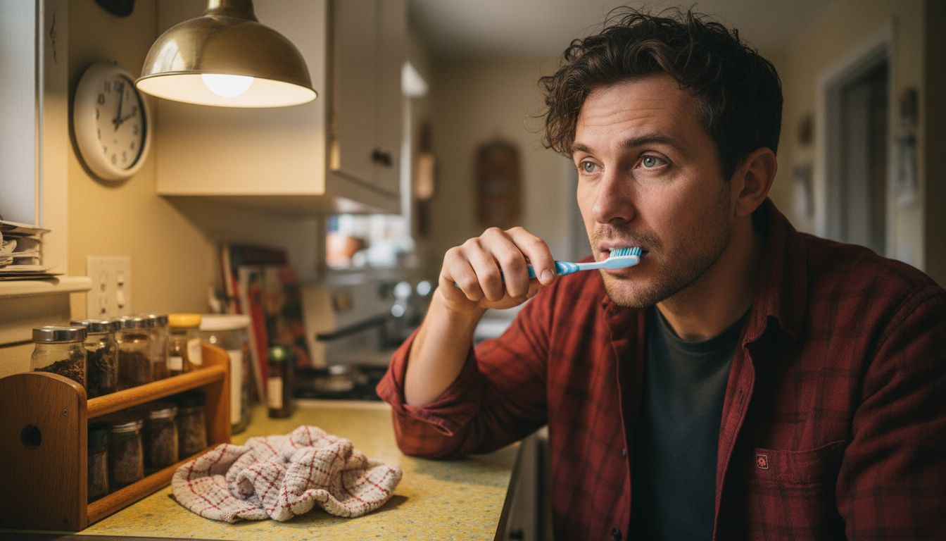 Man brushing teeth gently with soft toothbrush
