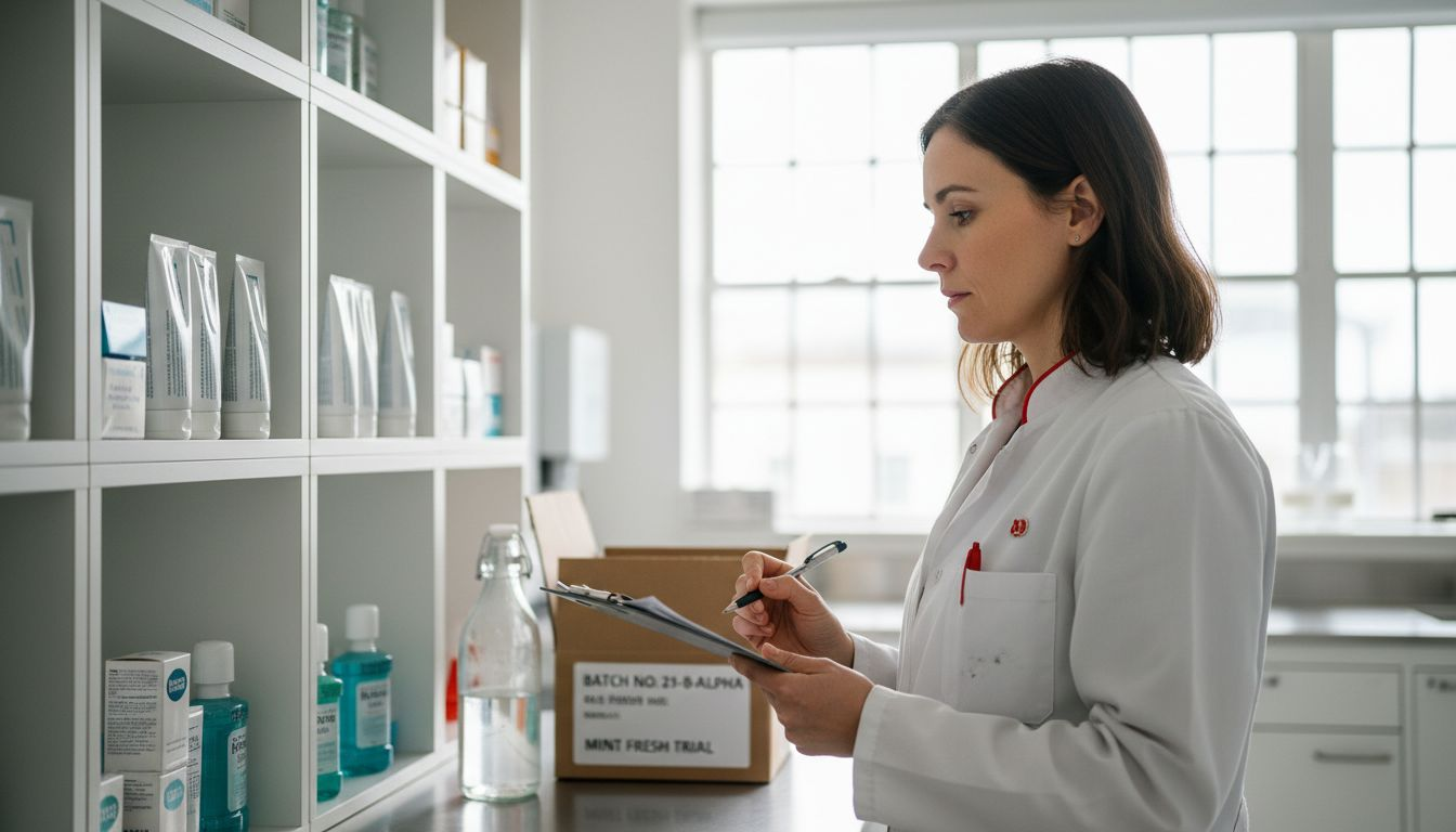 Developer inspecting dental product shelves