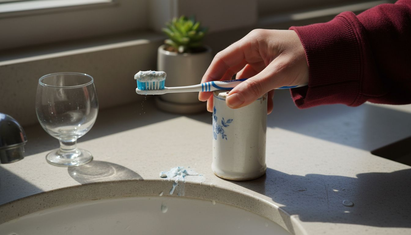 Close view mineral toothpaste in use