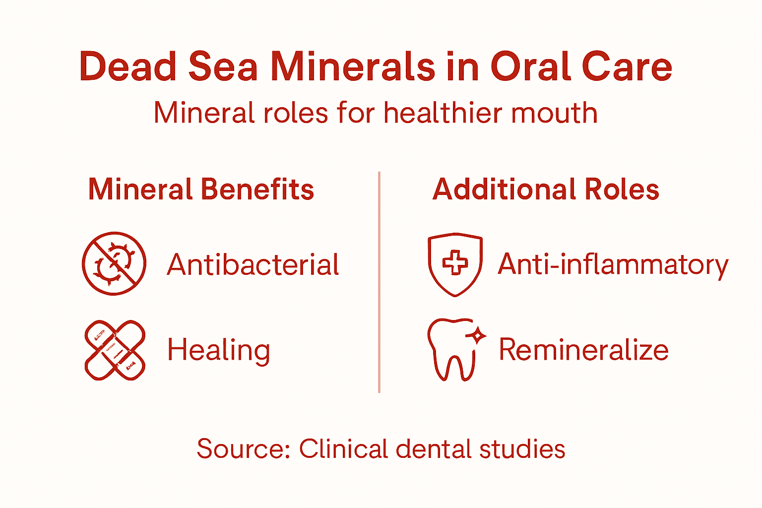 Infographic with Dead Sea minerals oral care benefits