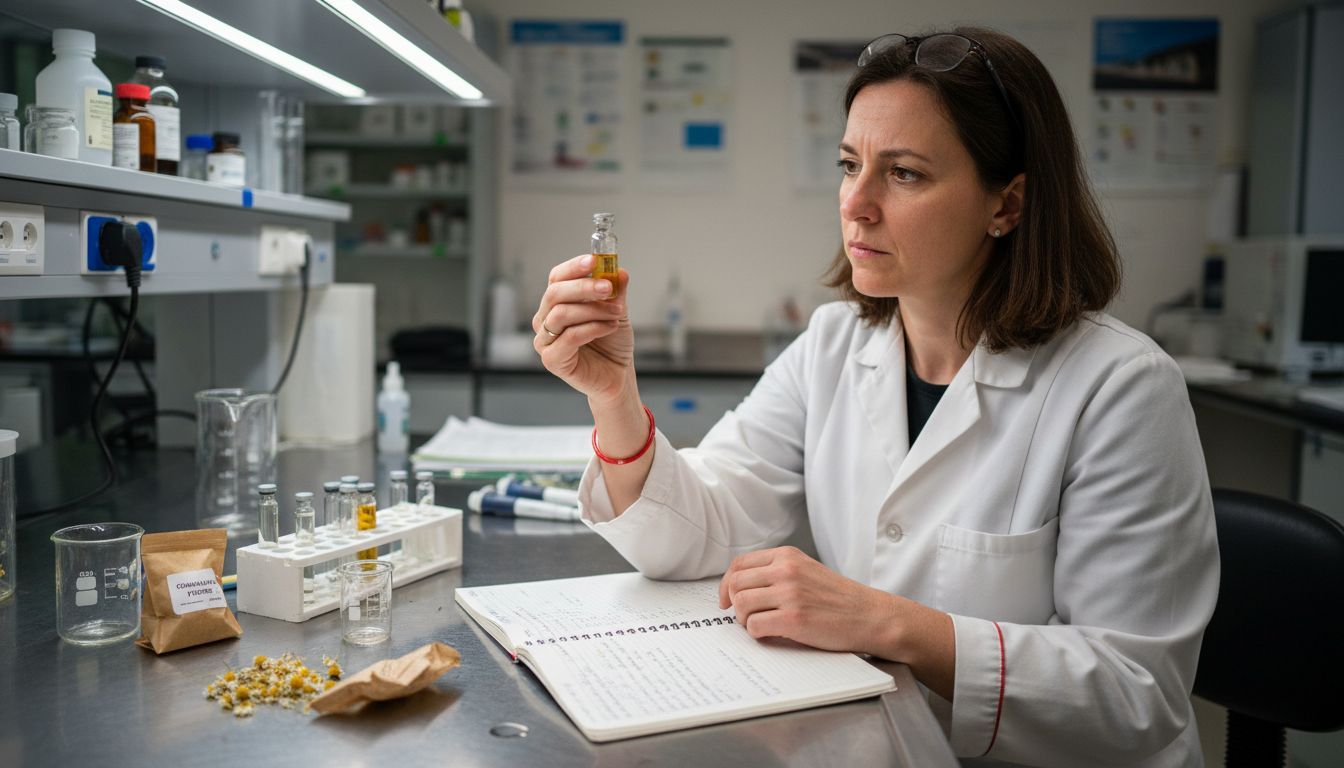 Scientist examining herbal oral care extracts