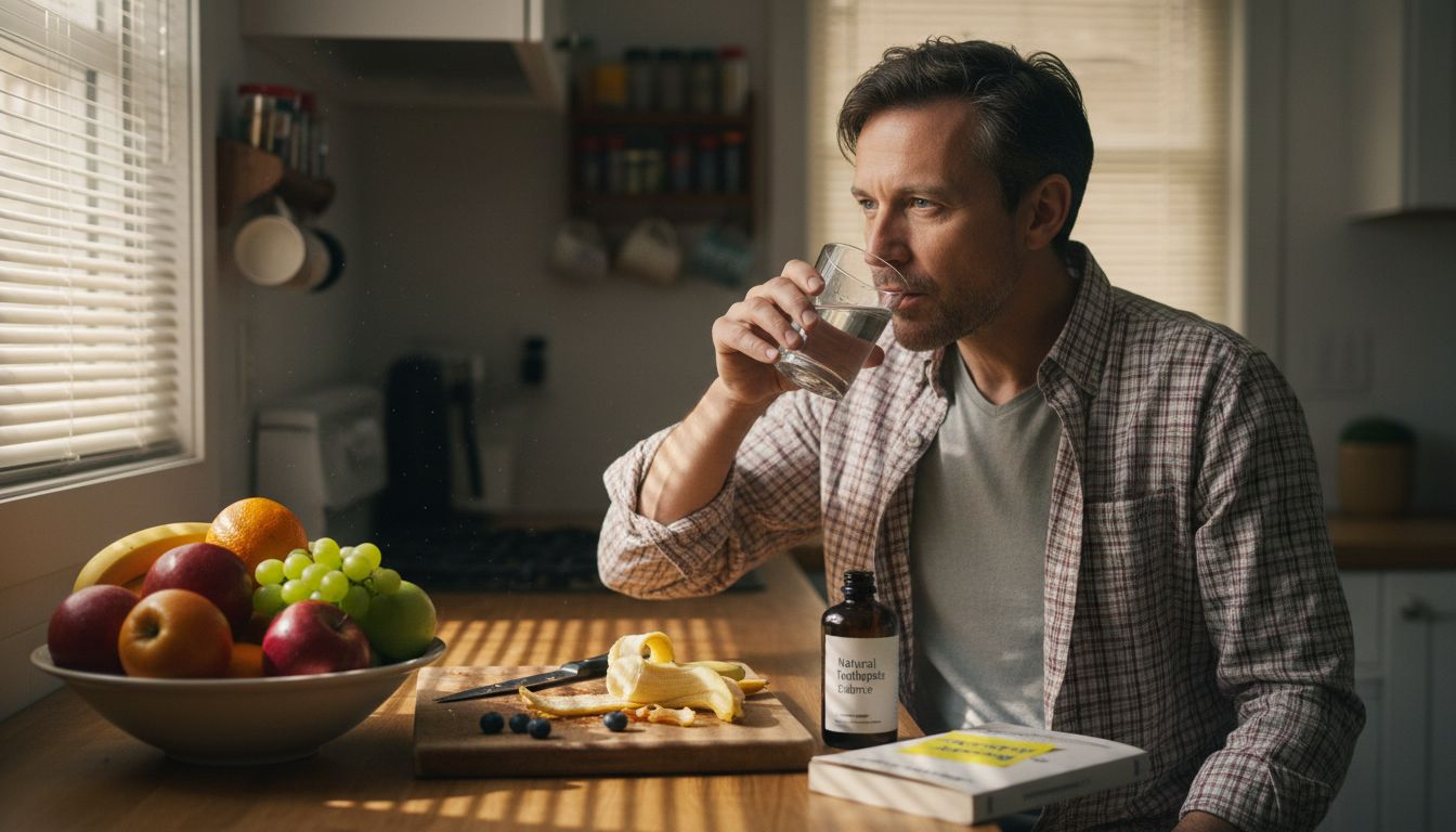 Man drinking water after oral care routine