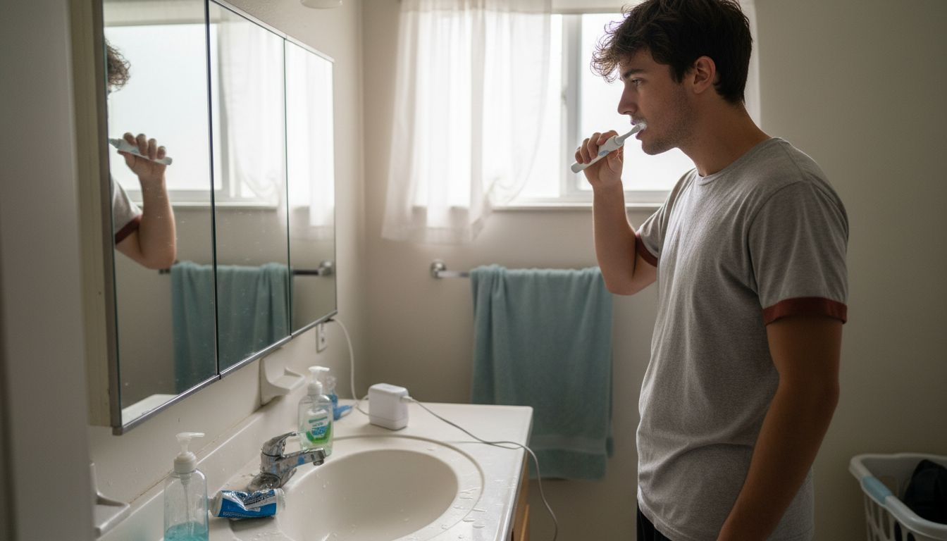 Man brushing teeth during daily routine