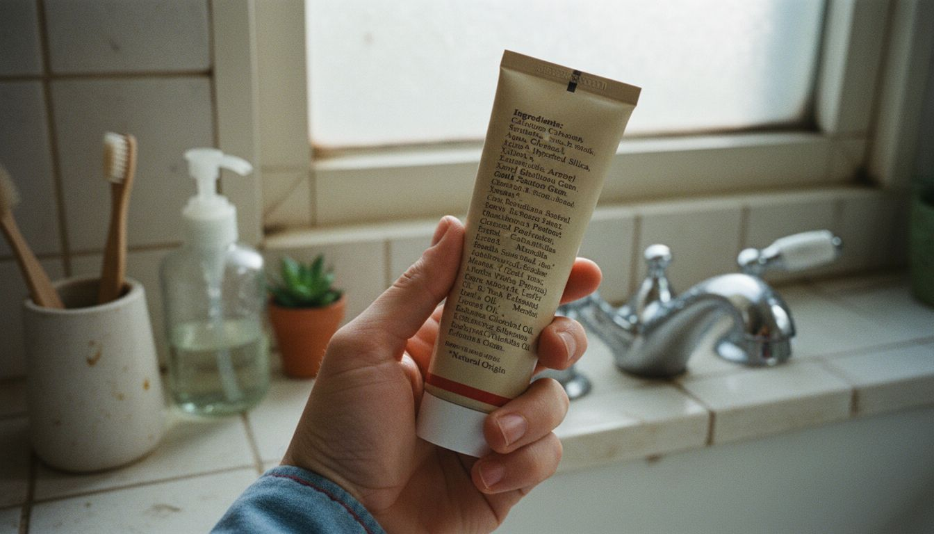Close-up of natural toothpaste label