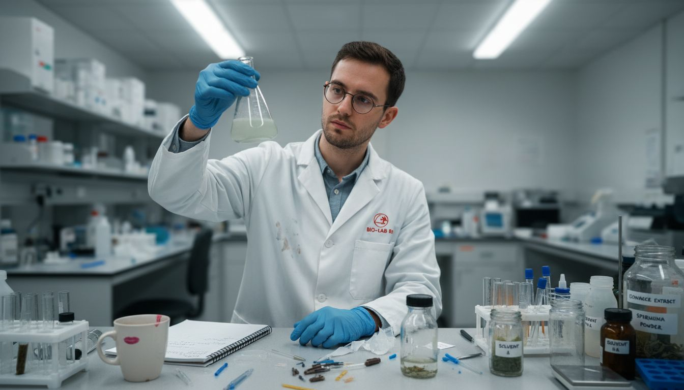 Lab technician analyzing plant extract for oral health