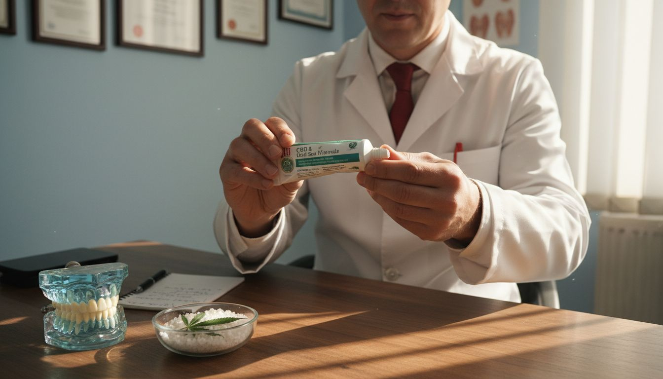Dentist showing CBD Dead Sea toothpaste