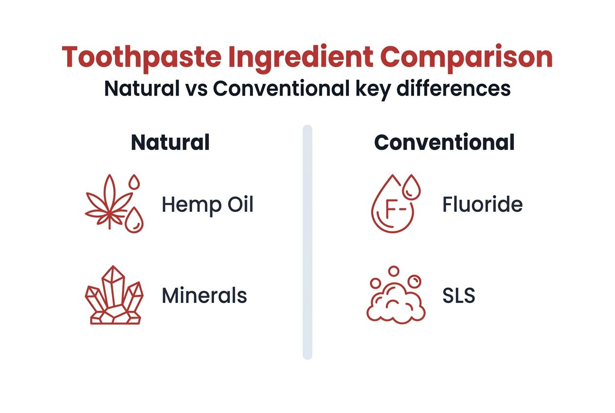 Infographic contrasting natural and conventional toothpaste ingredients