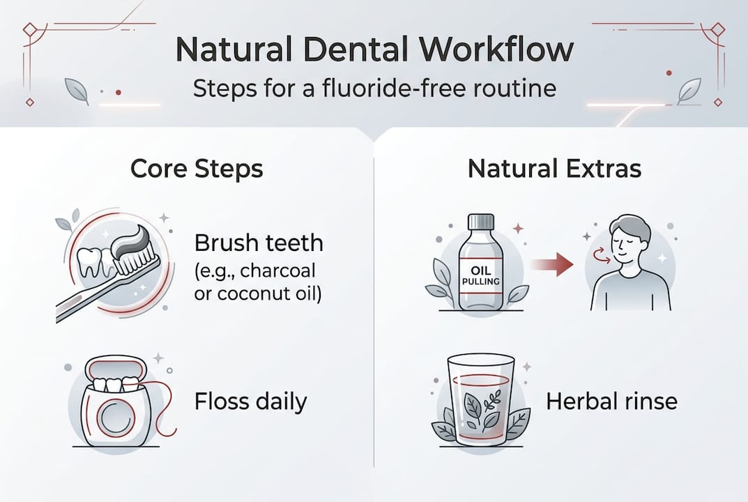 Infographic showing natural fluoride-free dental care steps