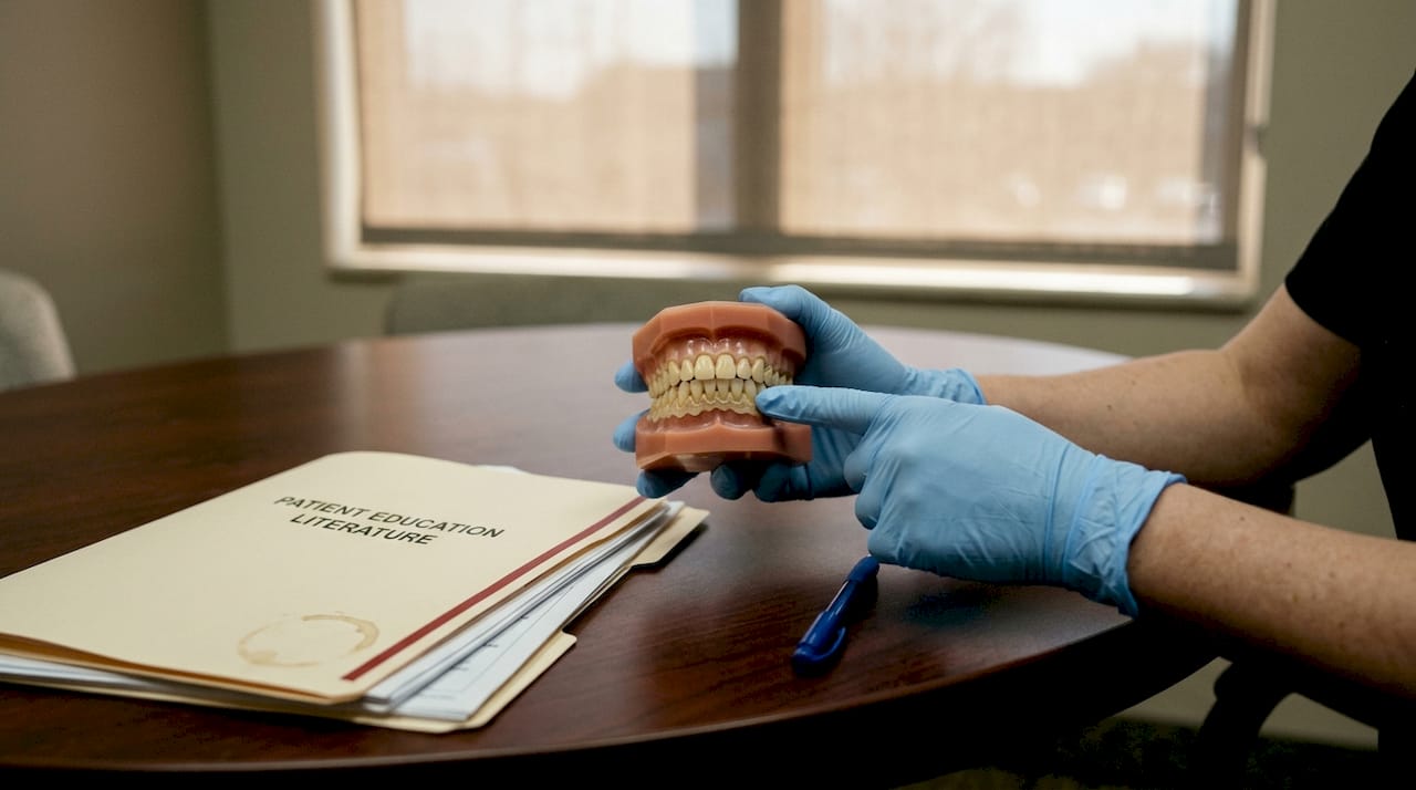 Dental model showing early biofilm buildup
