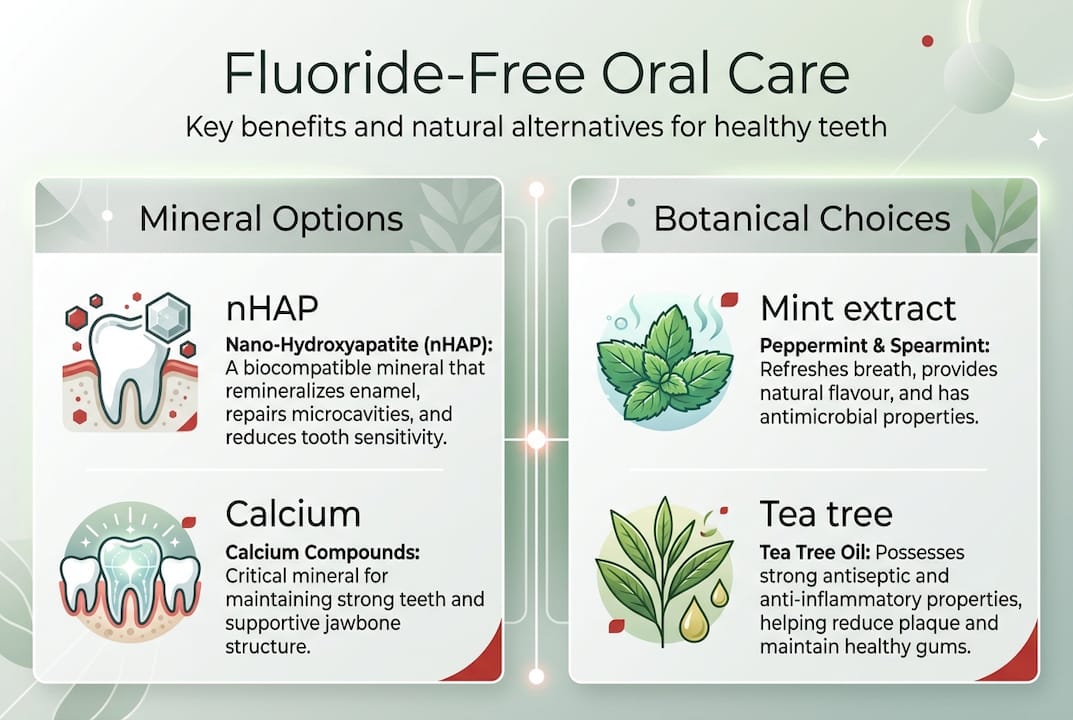 Infographic of fluoride-free oral care benefits
