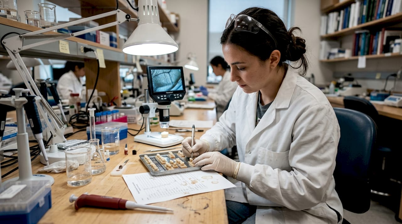Lab technician tests enamel samples