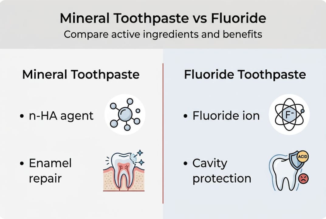 Infographic comparing mineral and fluoride toothpastes