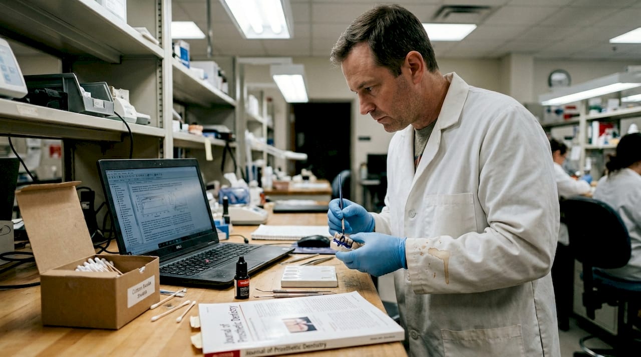 Technician demonstrates oral care research methods