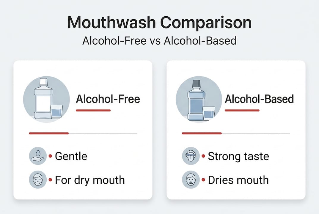 Infographic comparing alcohol-free and alcohol-based mouthwash