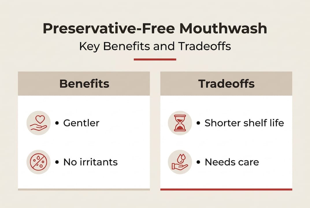 Infographic compares benefits and tradeoffs of preservative-free mouthwash