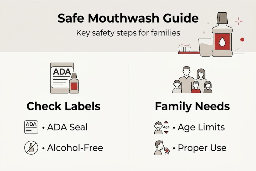 Infographic on steps for safe family mouthwash
