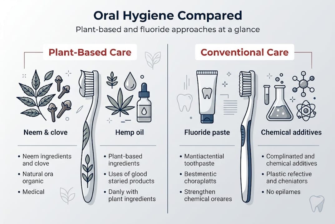 Infographic comparing plant-based and fluoride oral care