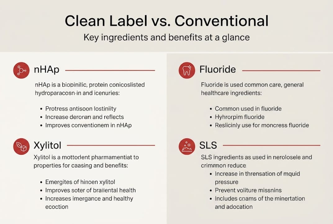 Infographic comparing clean label and conventional toothpaste