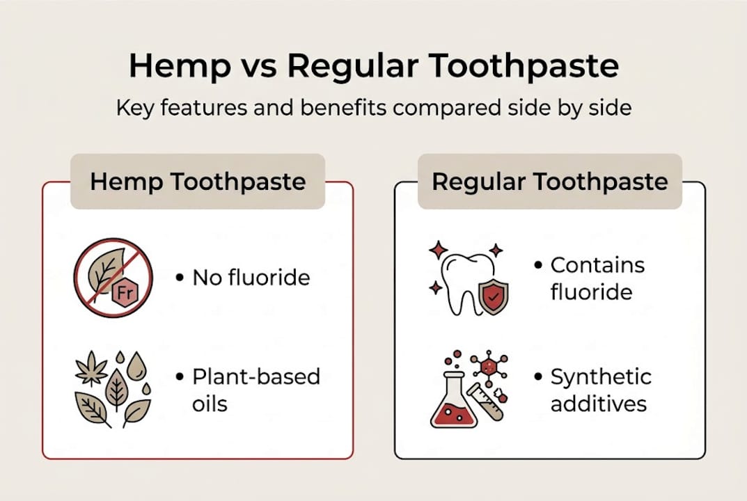 Infographic comparing hemp and regular toothpaste