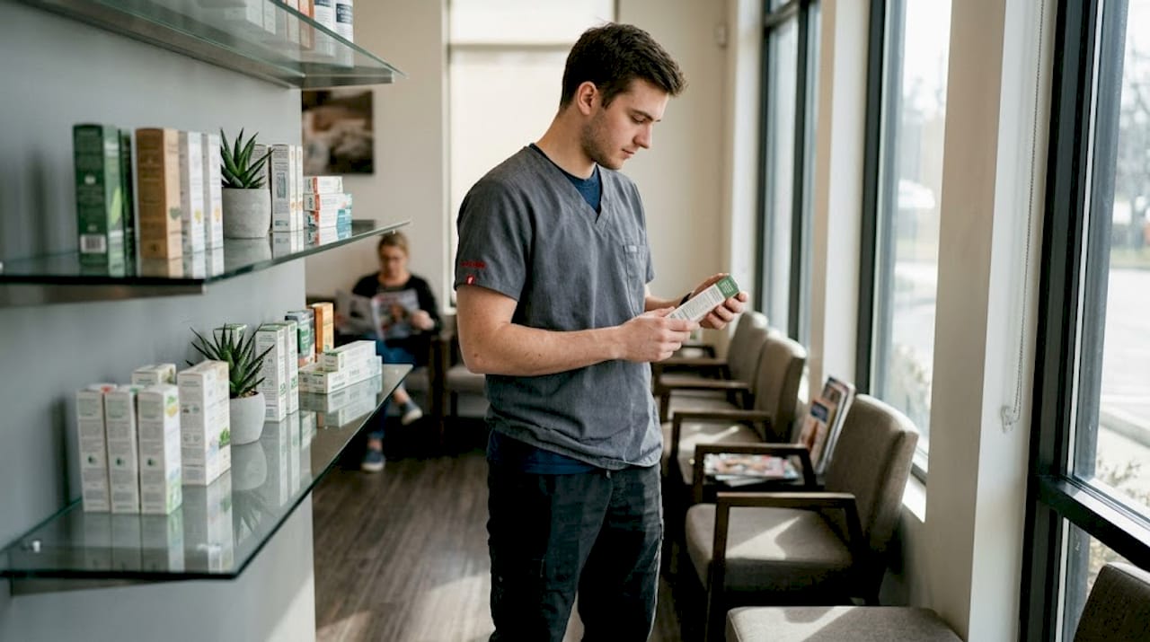 Assistant arranging botanical dental products