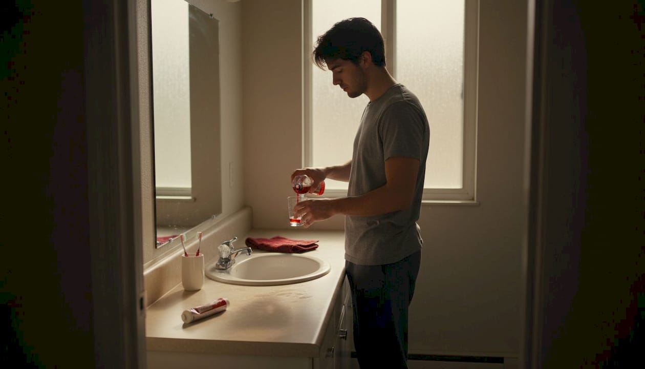 Morning oral care mouthwash routine