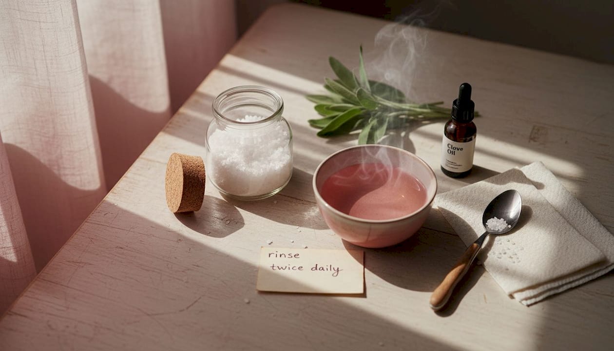 Kitchen table with natural gum remedy ingredients