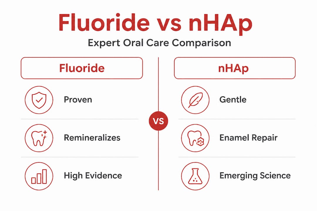 Infographic compares fluoride and nHAp features