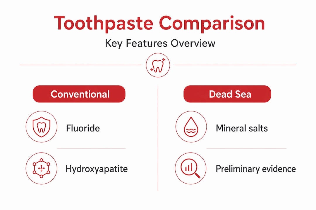 Infographic contrasting conventional and Dead Sea toothpaste features