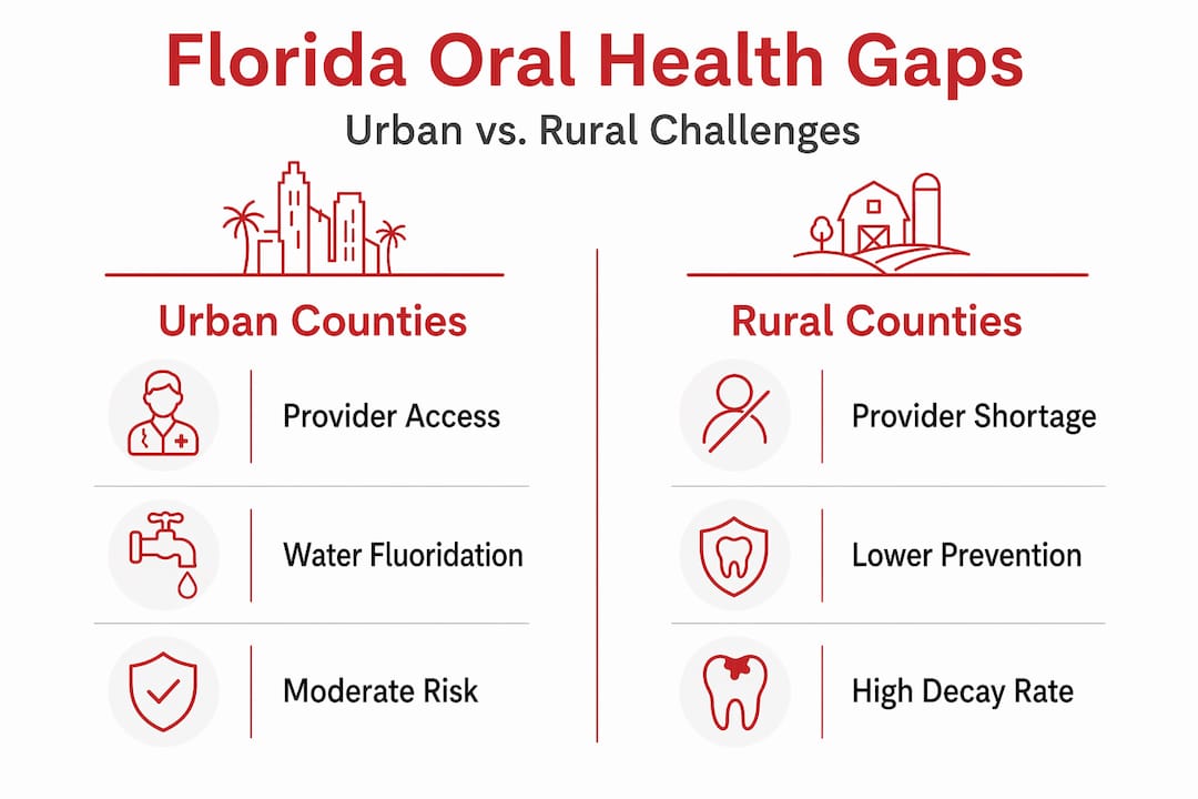Infographic comparing urban and rural oral health in Florida