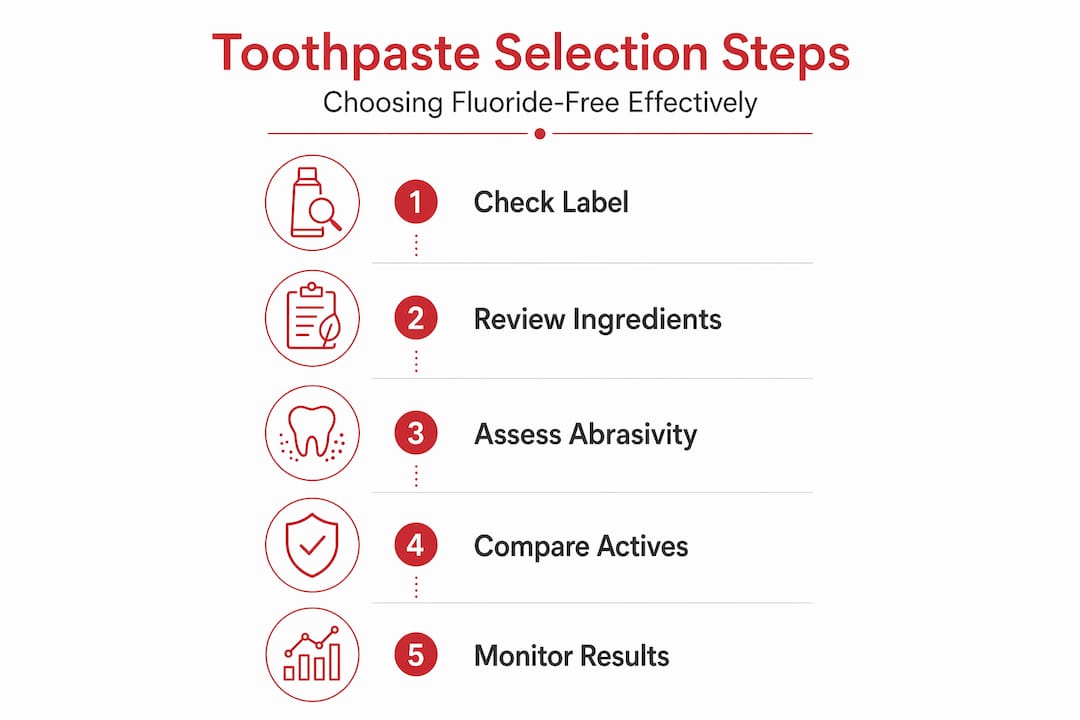 Step-by-step infographic for evaluating fluoride-free toothpaste