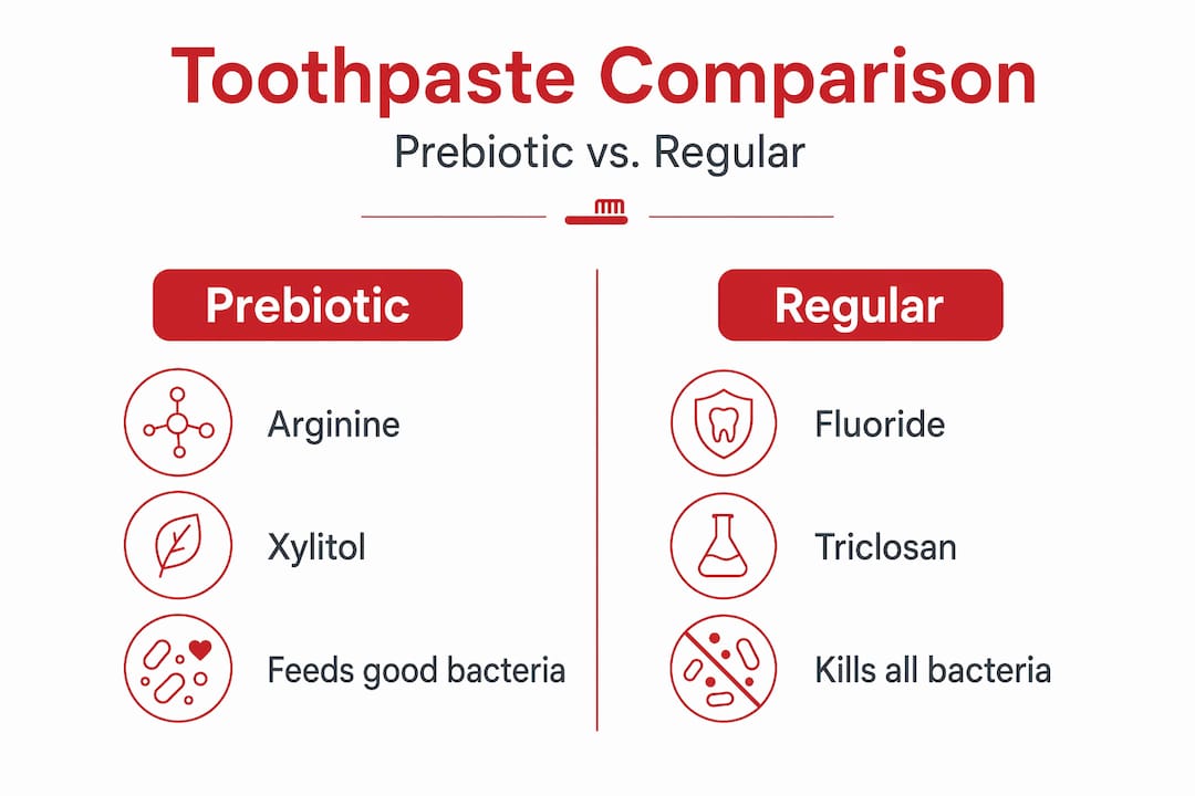 Infographic comparing prebiotic and regular toothpaste