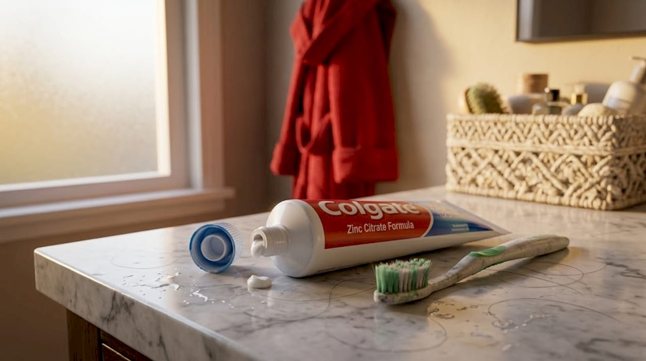 Zinc citrate toothpaste tube detailed close-up