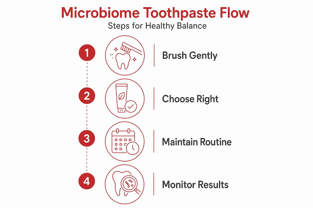 Infographic showing microbiome toothpaste use steps