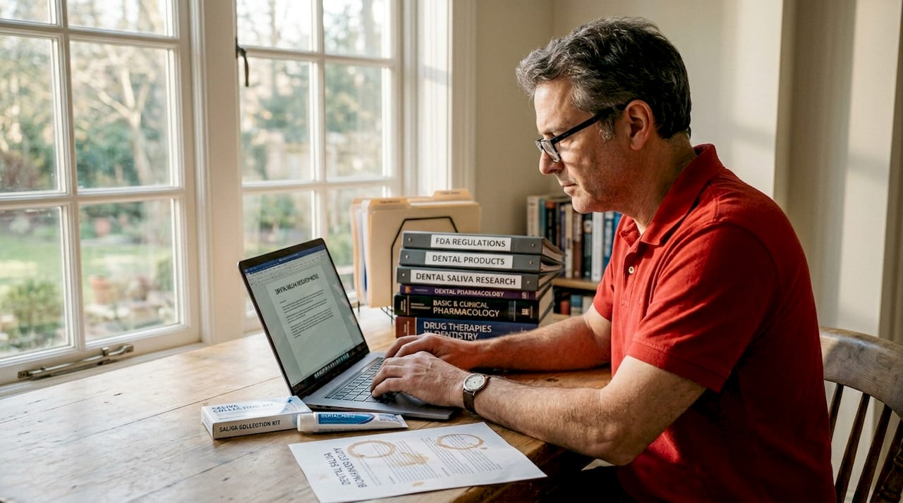 Scientist reviewing oral care test data