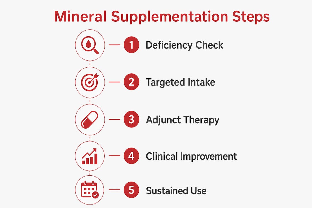 Infographic with numbered steps for mineral supplementation benefits