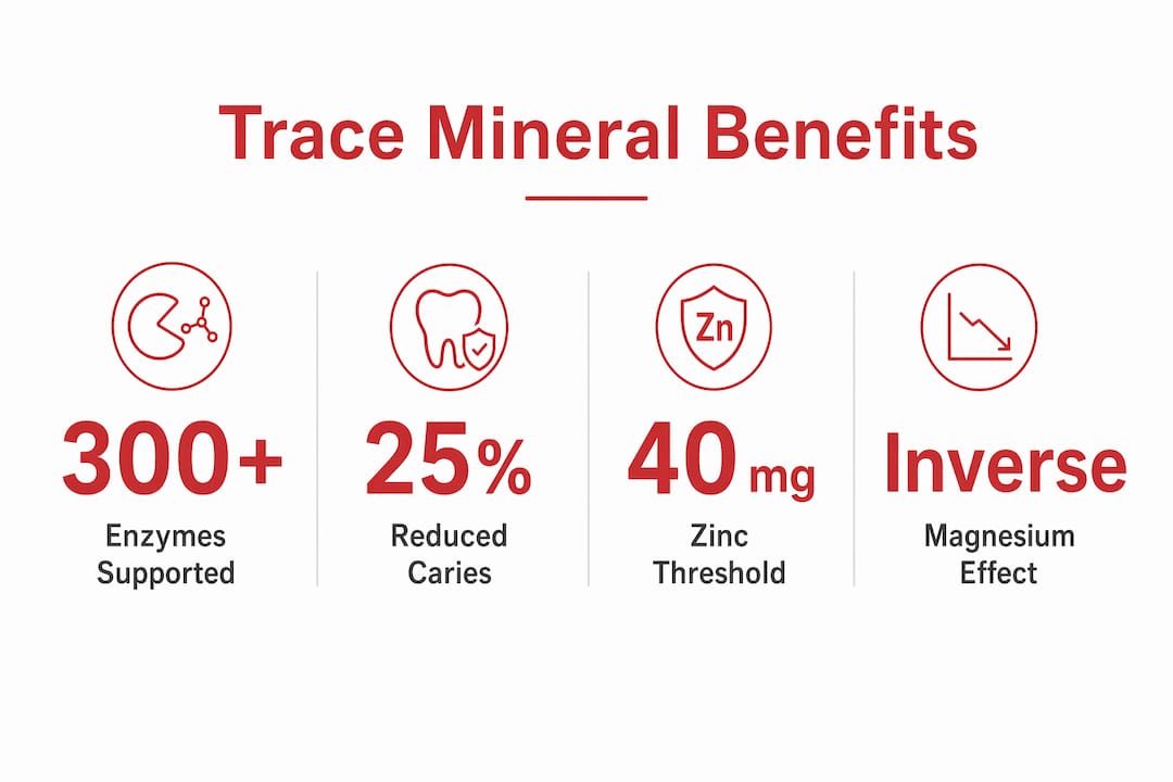 Infographic showing key trace mineral benefits for oral health
