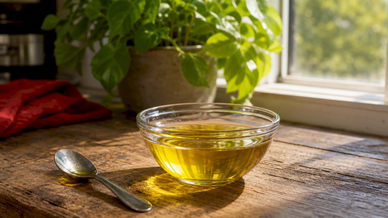 Close-up of sesame oil used for dental cleansing