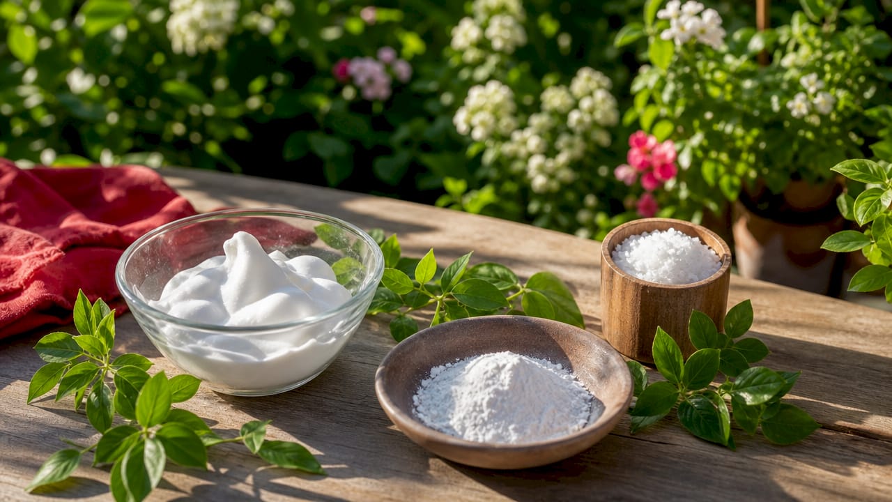 Close-up of natural oral foam ingredients on tray