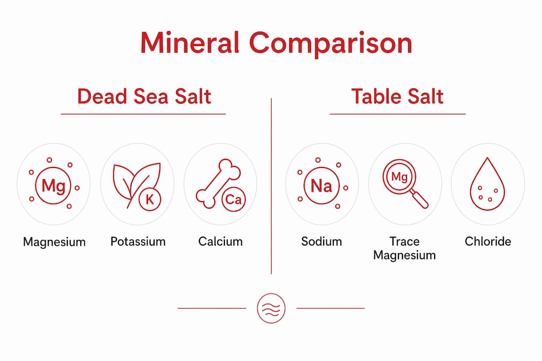 Infographic comparing Dead Sea salt and table salt minerals