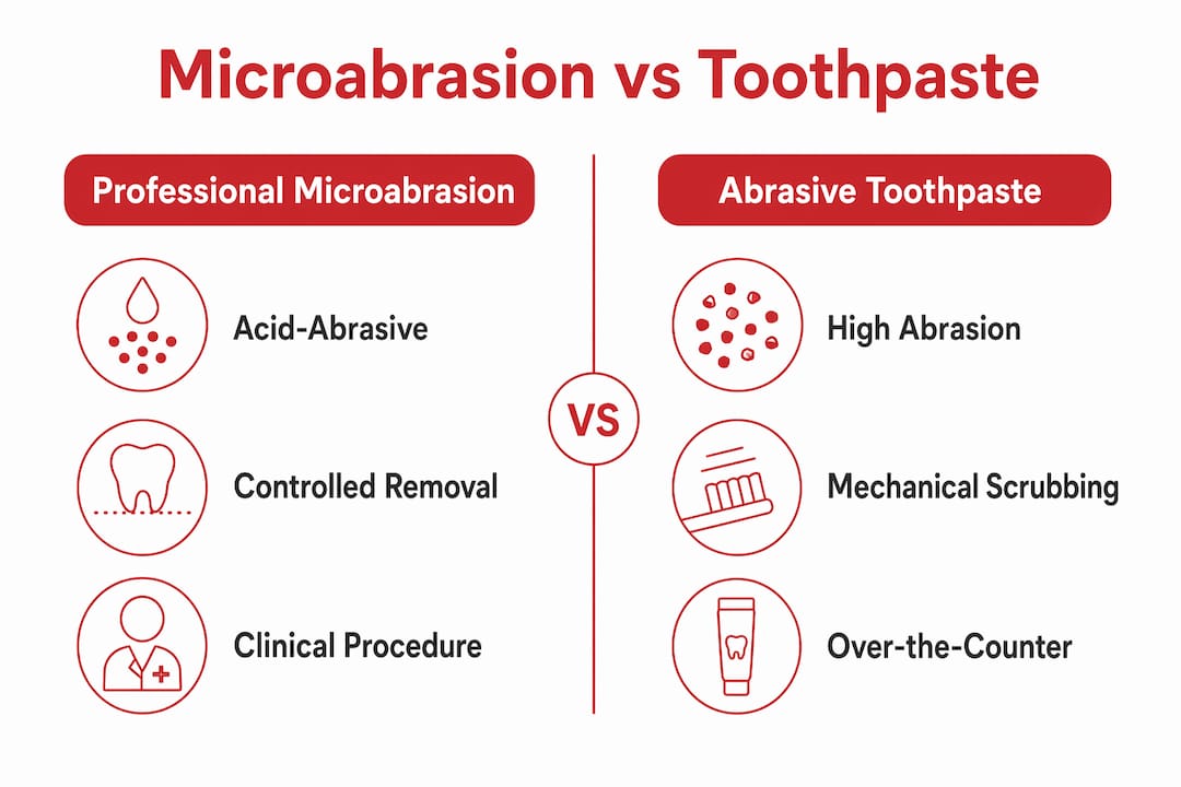 Infographic comparing microabrasion and abrasive toothpaste