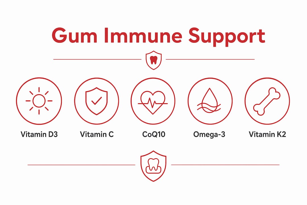 Infographic showing key vitamins for gum immune support